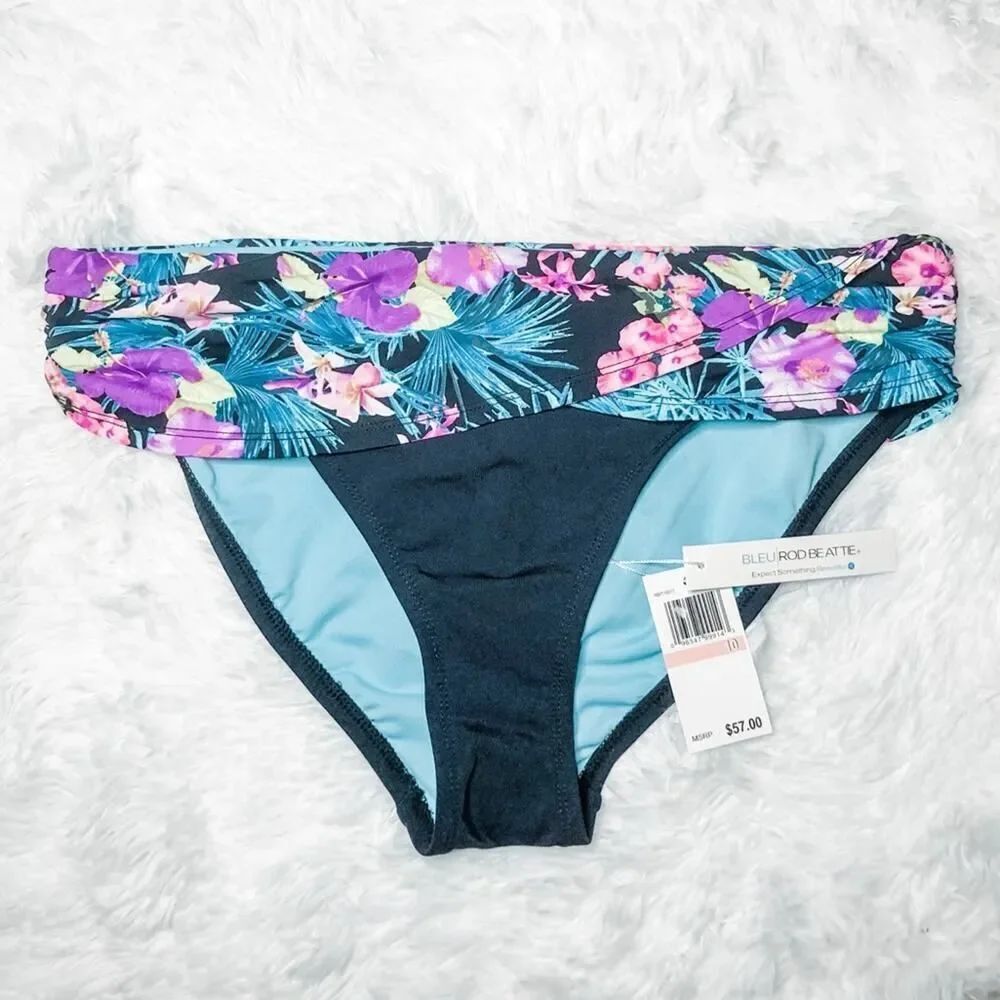 Bleu Rod Beattie Black Floral Bikini Bottoms 10